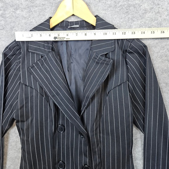Spirit Halloween Pinstriped Long Blazer Black Double Breasted Size M Gangster - Picture 4 of 8